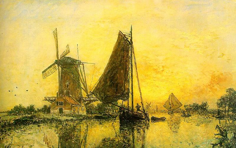 Johann Barthold Jongkind In Holland ; Boats near the Mill